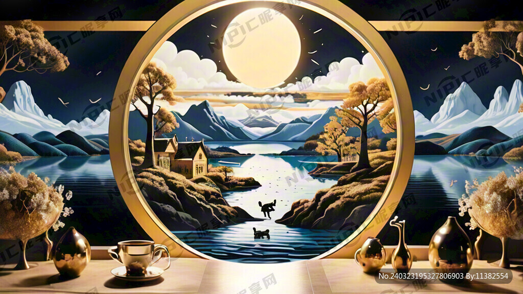 创做一个三联画现代简约北欧有鹿