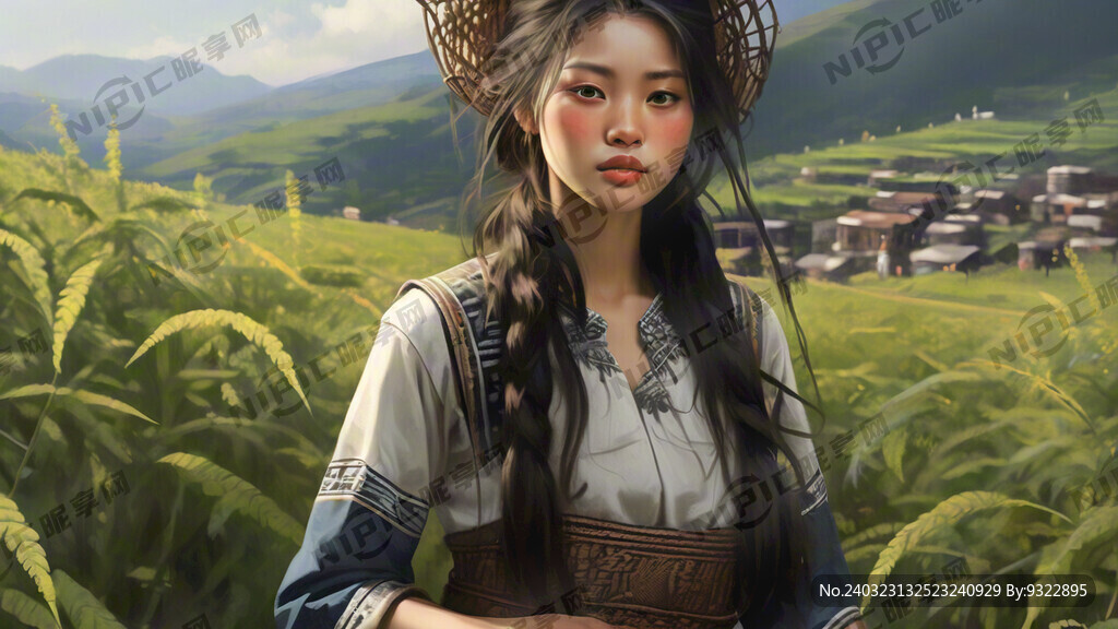 采苦荞的彝族姑娘  彝族服饰