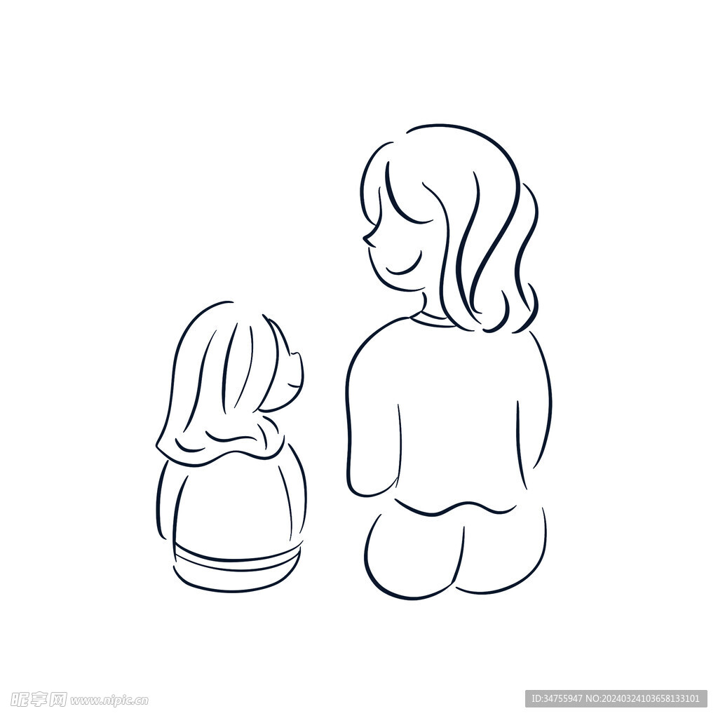 母亲节形象线稿母女的背影
