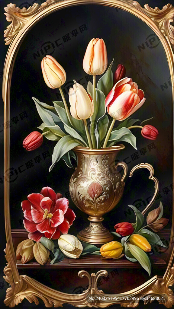 欧式古典油画花卉  郁金香