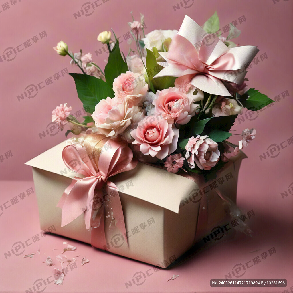 粉色的花用礼品纸包着的花束