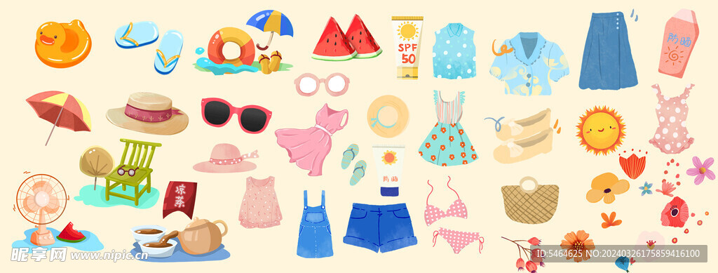 手绘 夏天元素连衣裙短裤墨镜