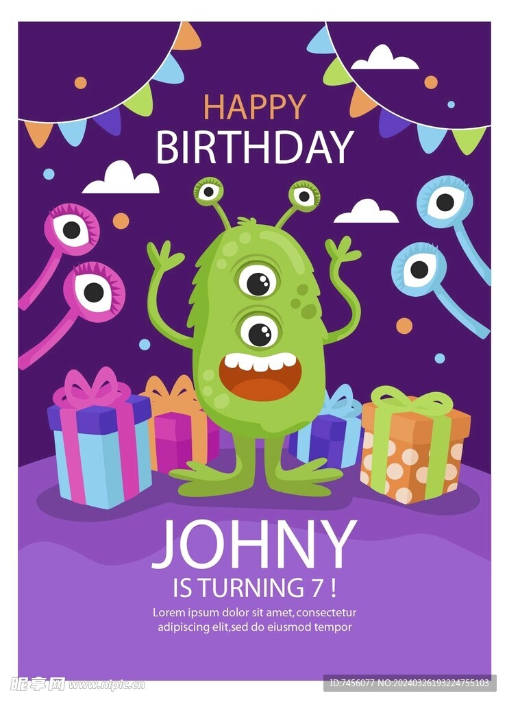 卡通生日矢量宣传海报模板