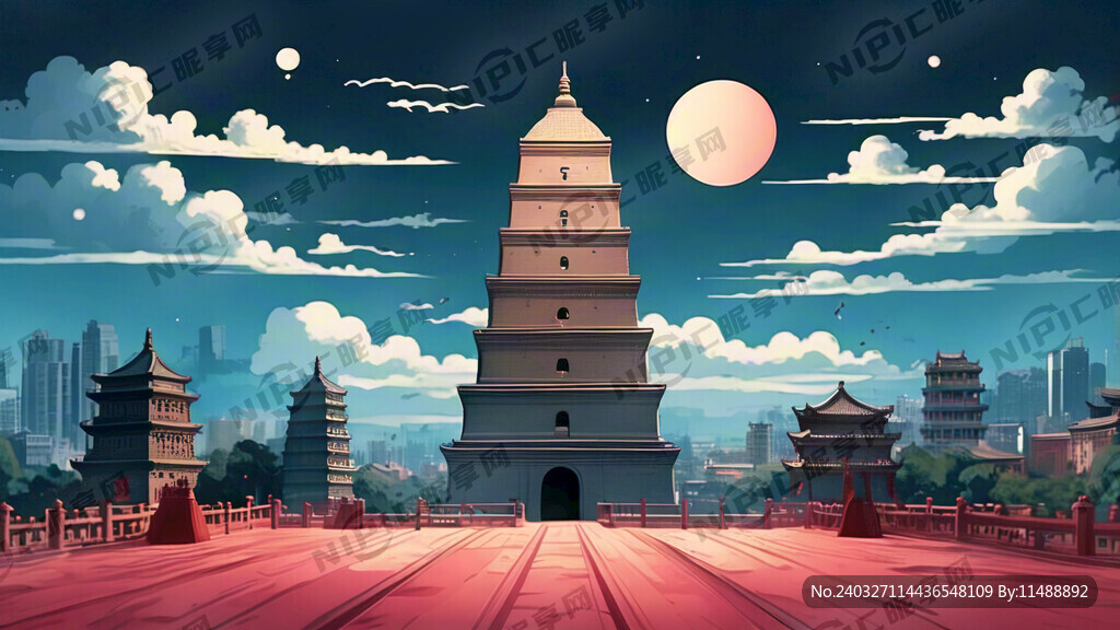 一个关于西安文物的背景板 钟楼