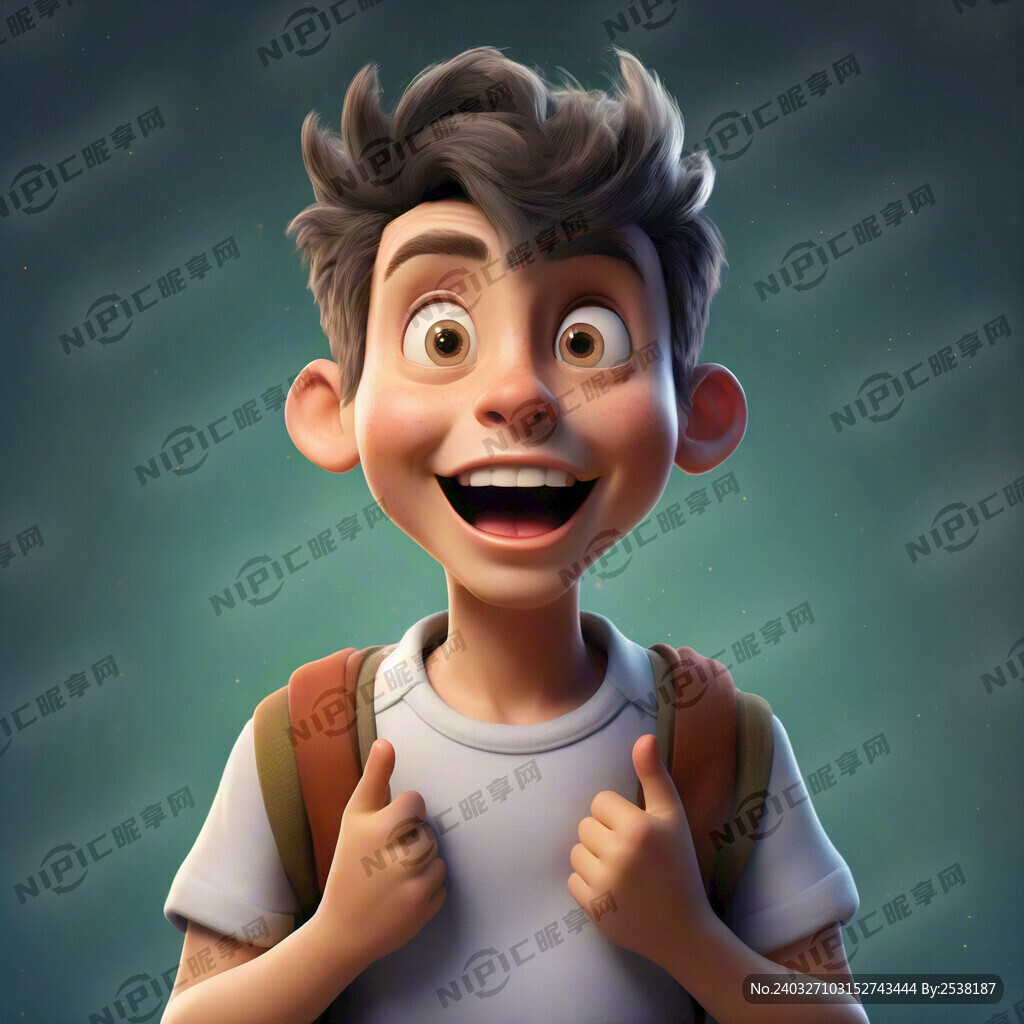 卡通帅气男孩 双手托起 向上看