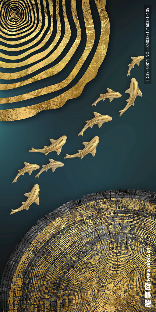 年轮九鱼图金鱼鲤鱼年年有鱼装饰