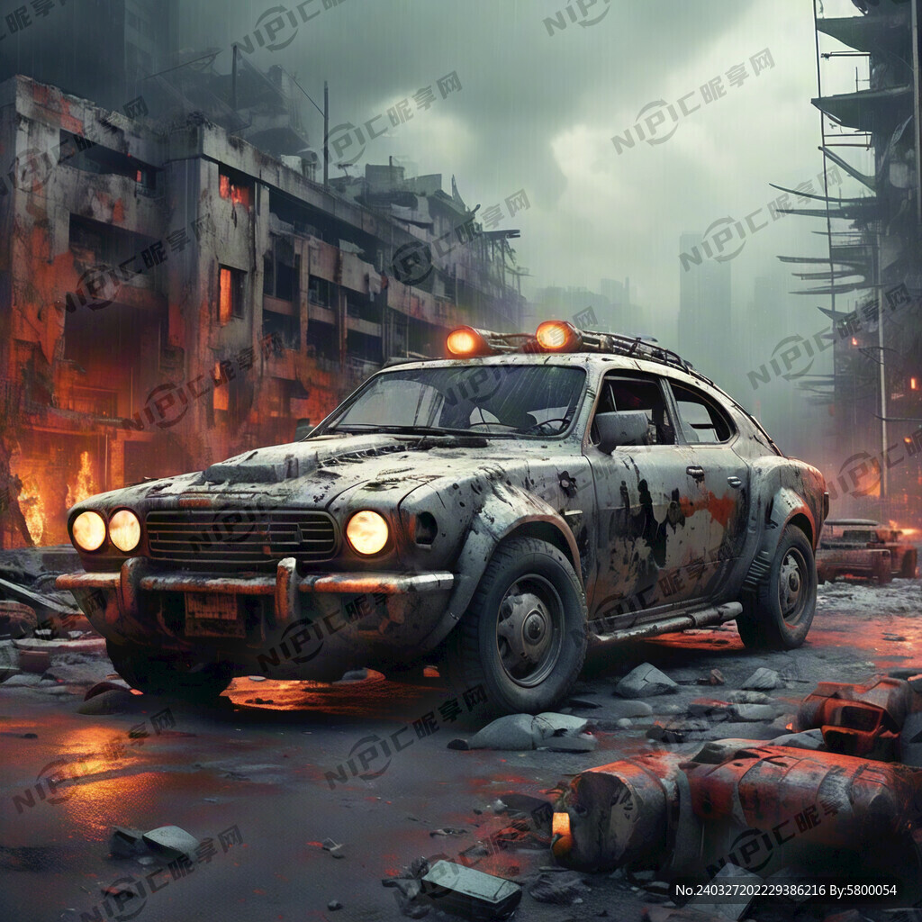 城市废墟 破旧汽车 赛博朋克