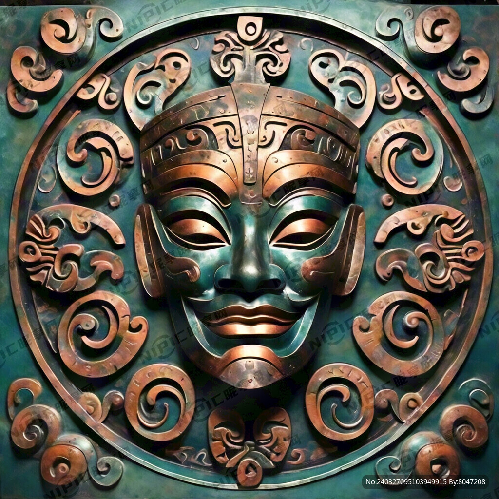 三星堆 青铜面具图案 平面