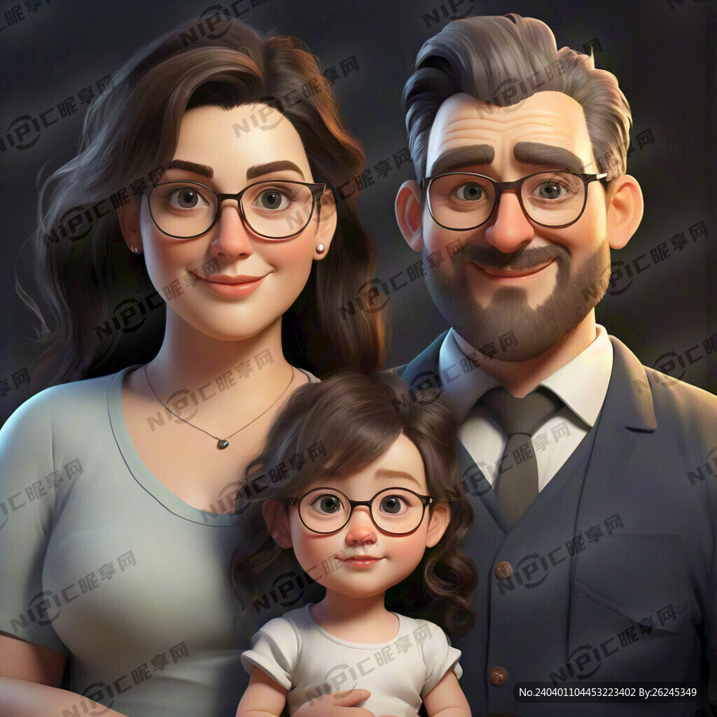 爸爸妈妈女儿一家人卡通图
