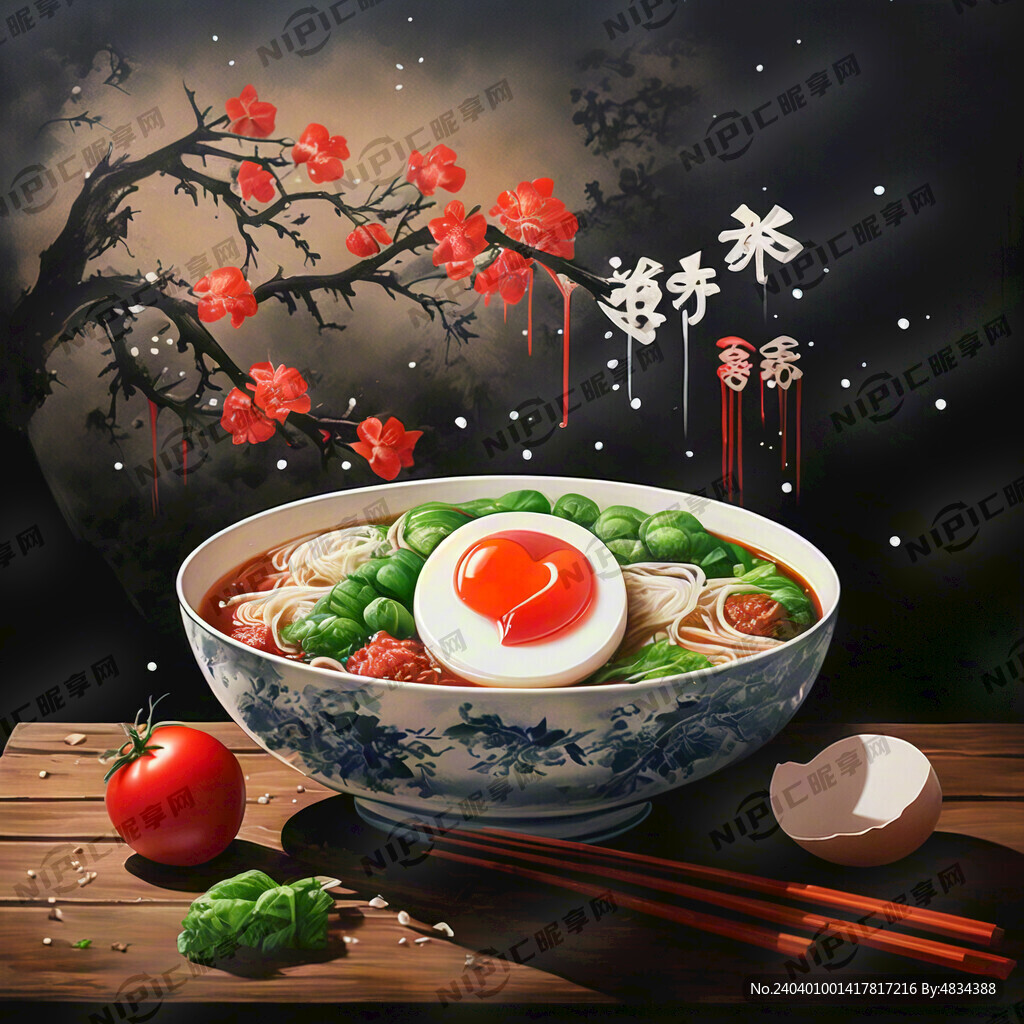 画一张国潮风格的一碗寿面