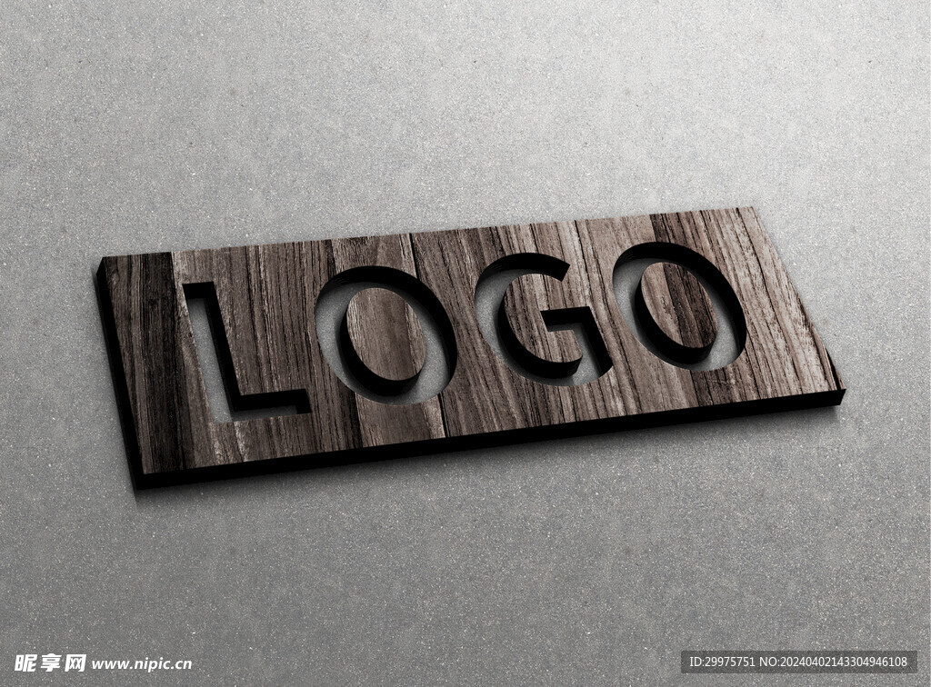 样机logo木板雕刻贴图效果