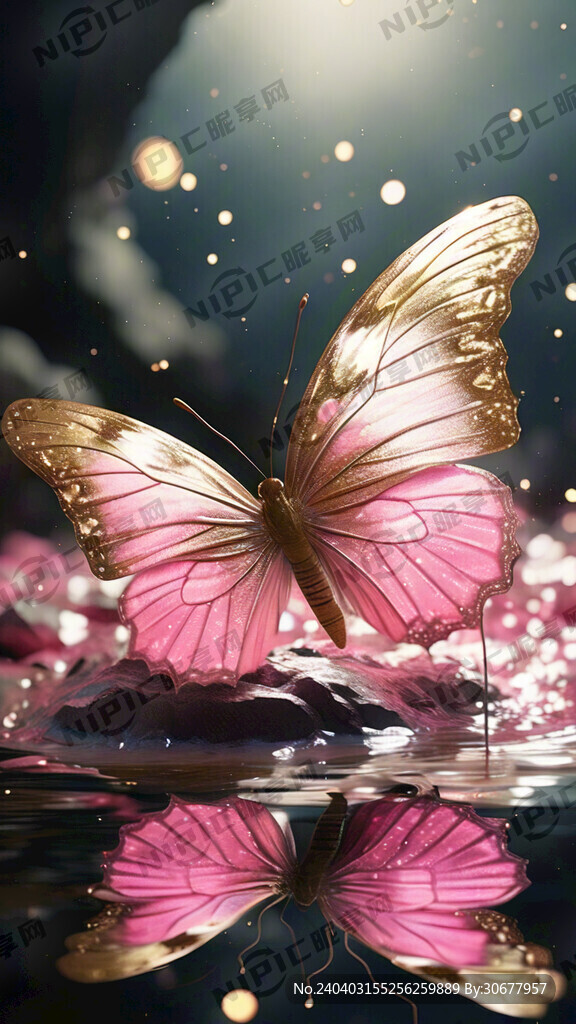 水面 蝴蝶 梦幻场景 粉色