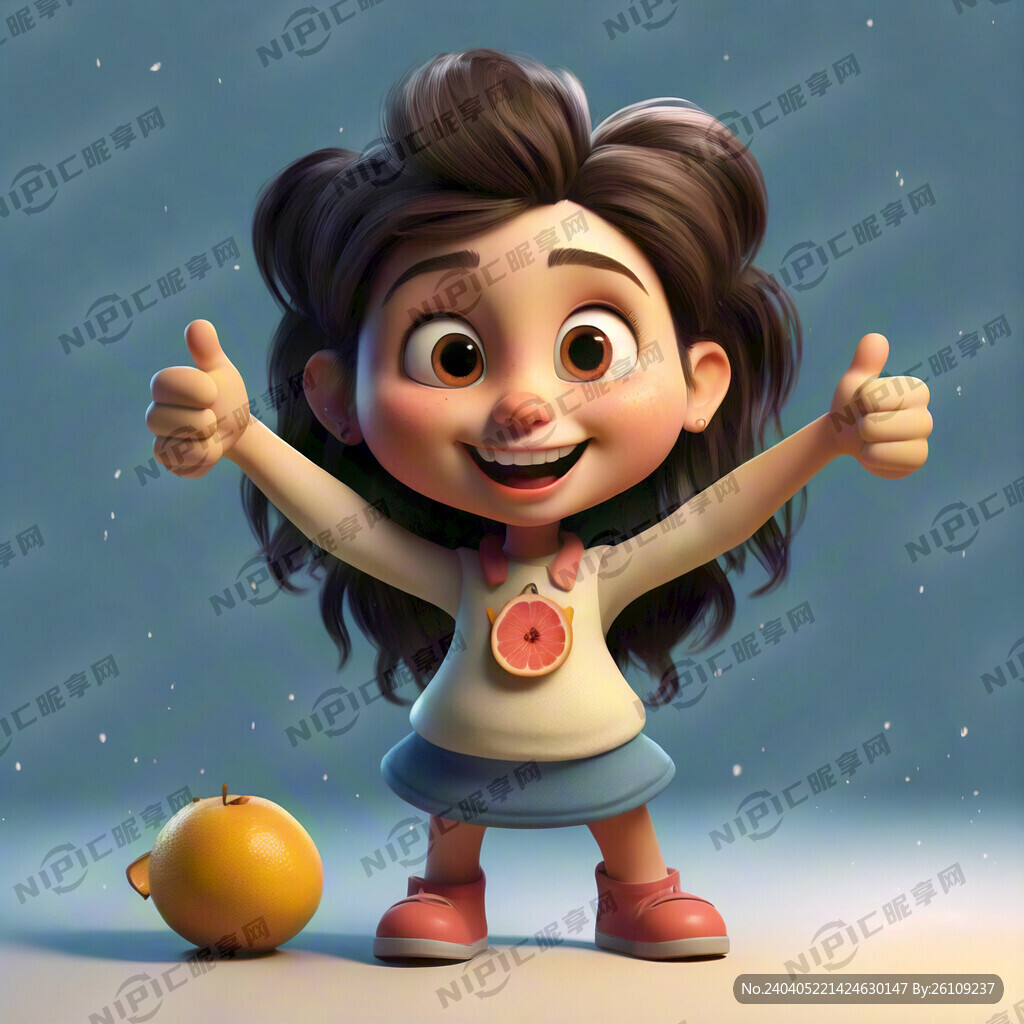 卡通女孩     身后有柚子 