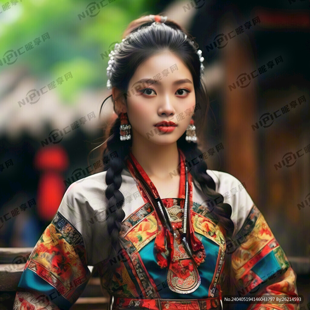 壮族服饰的美女 高清 全身