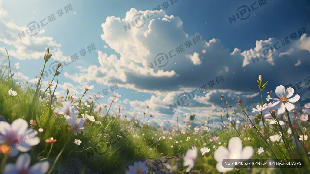 春意 花卉 草地 天空 云