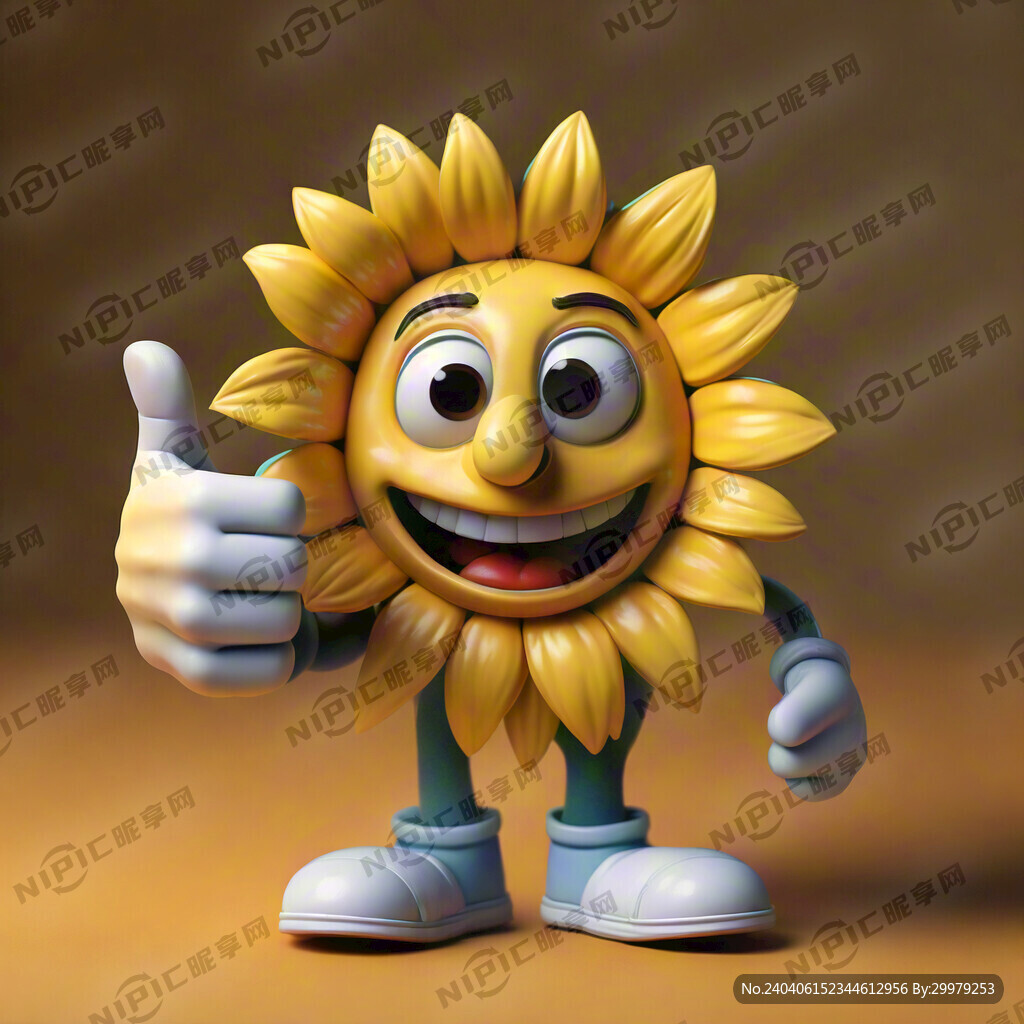 黄色向日葵卡通人物大拇指点赞形