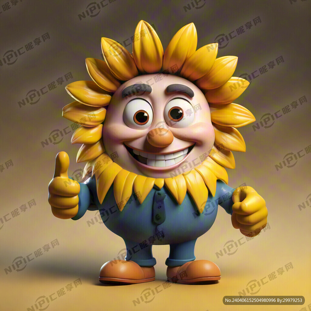 卡通人物身体 黄色向日葵头