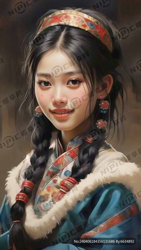 藏族女孩献哈达的插画