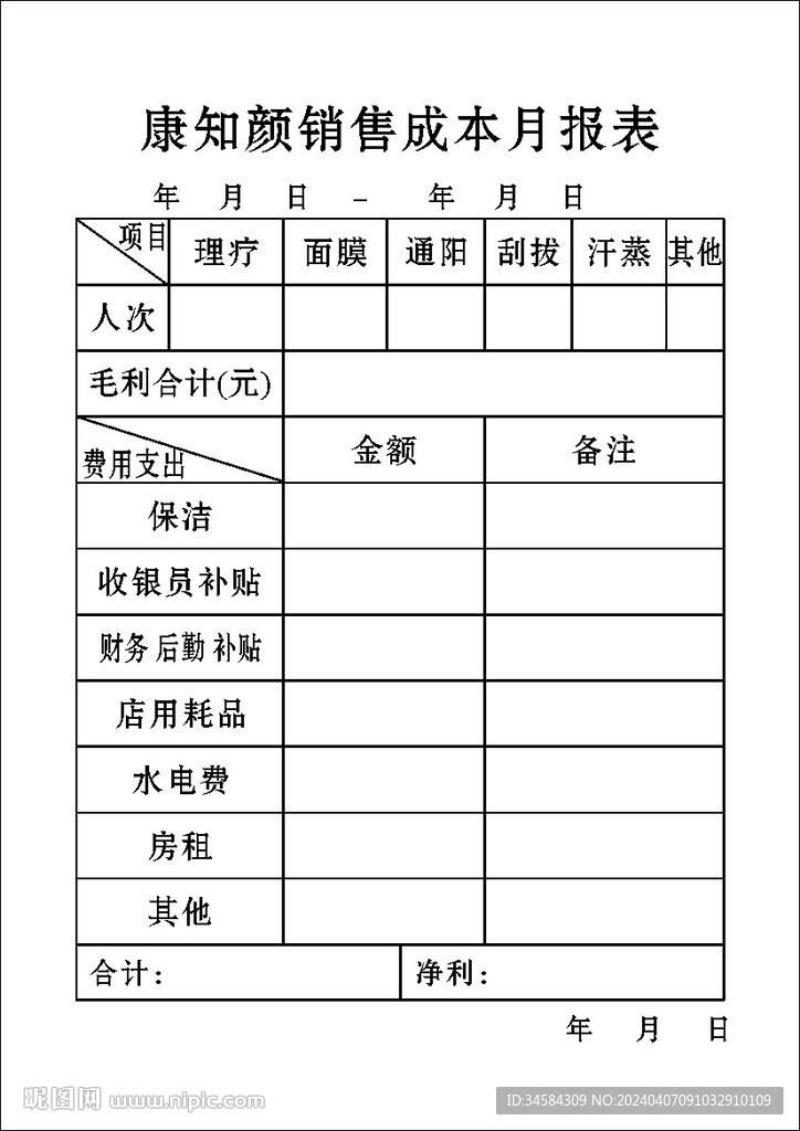 销售成本日报表