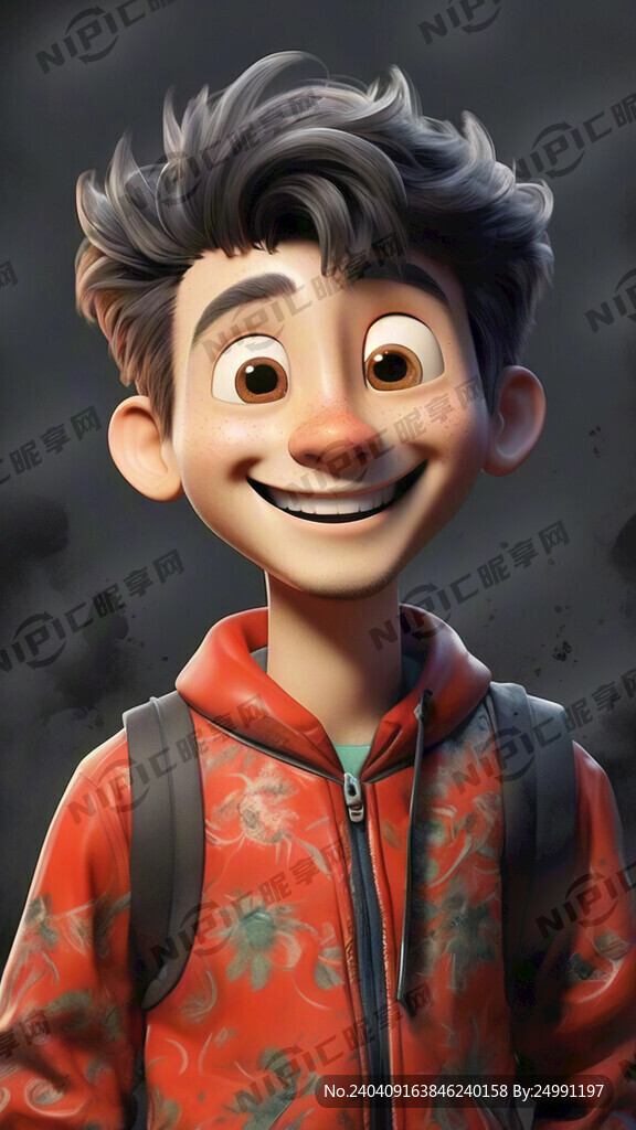 一个卡通男孩子象形 皮克斯风格