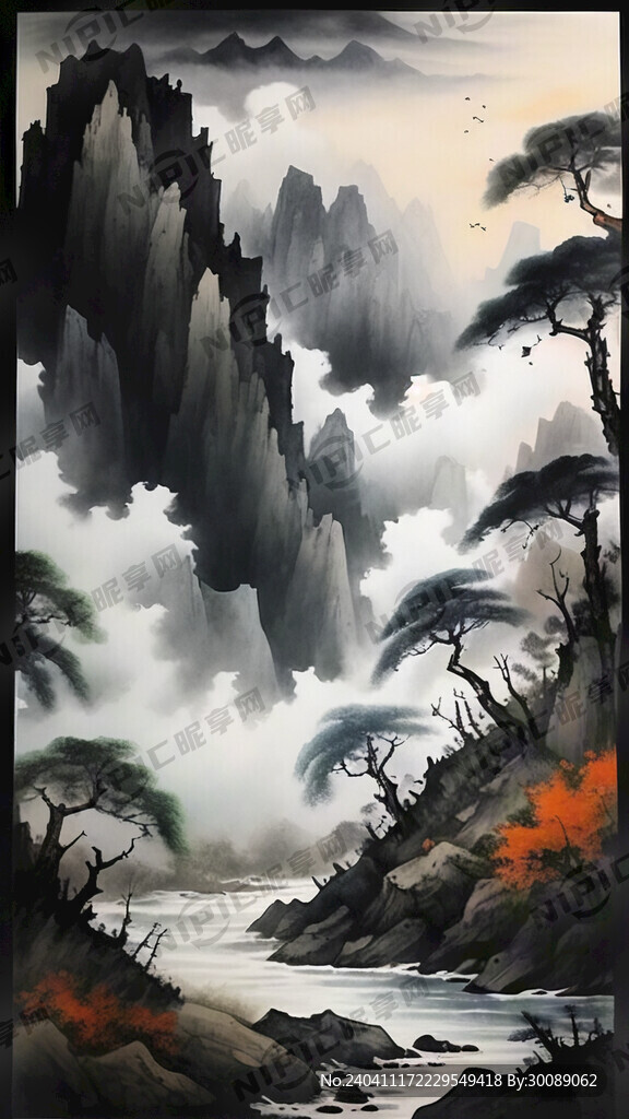 山水画里面隐藏着 眰恦 两个字