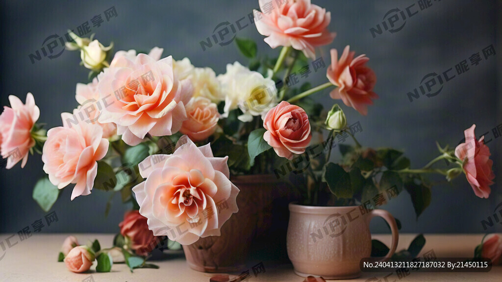 满桌面花朵 月季花 春天感觉