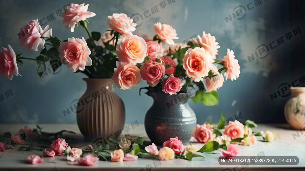 满桌面花朵铺在桌面上 月季花