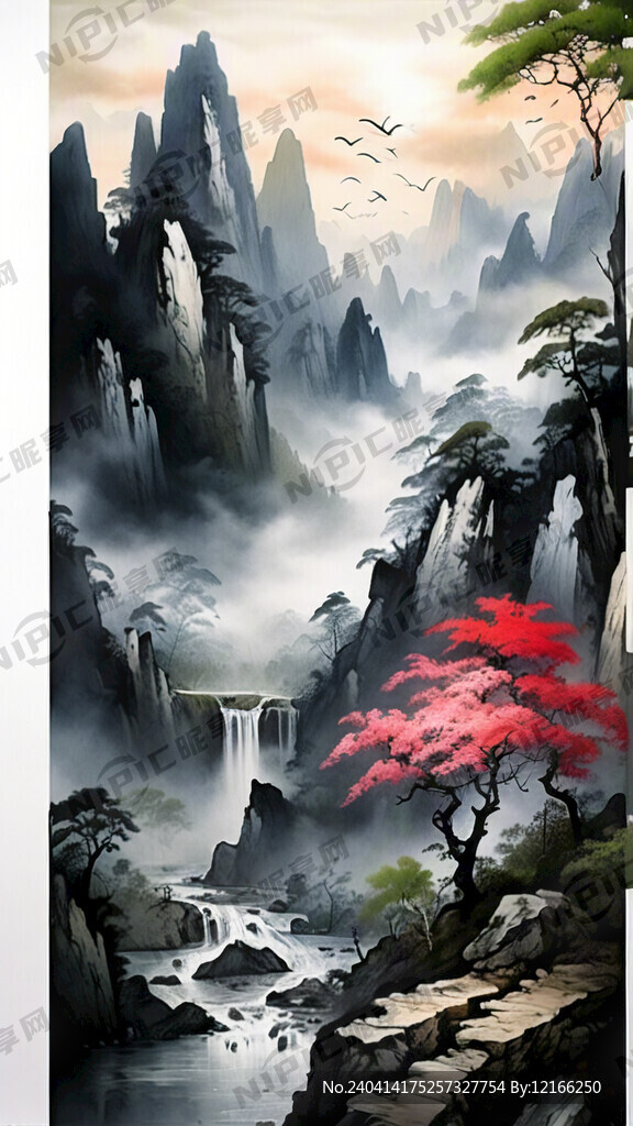 山谷 中国风 中国画 山水