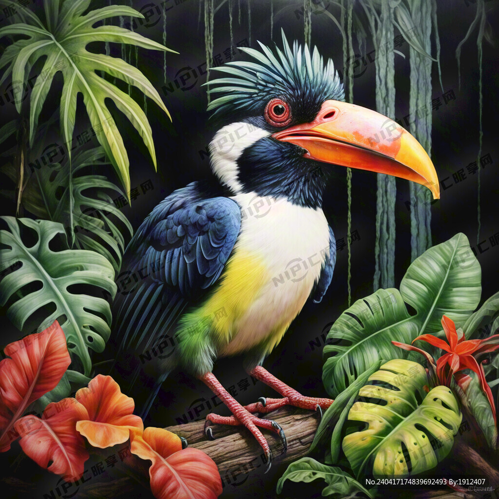 用彩色铅笔画的大嘴鸟