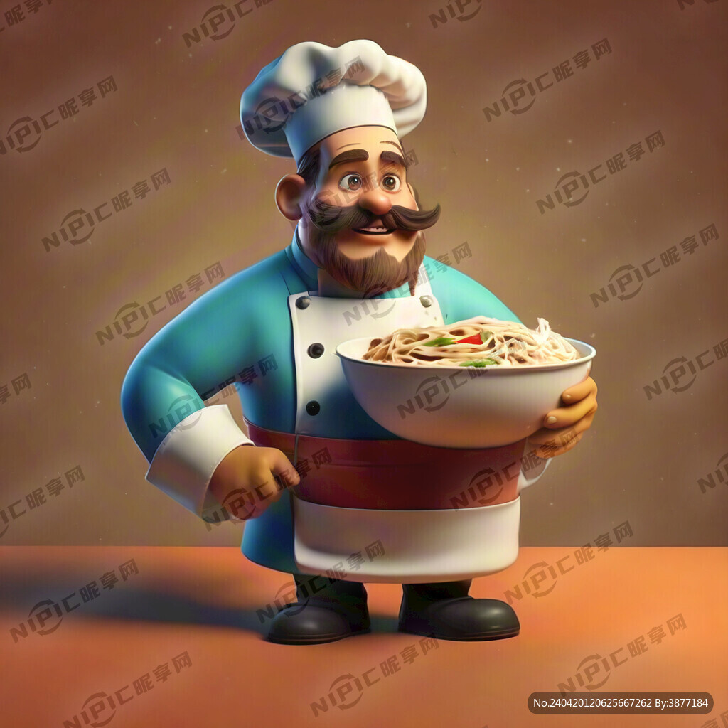 卡通厨师端着一碗面 当商标使用