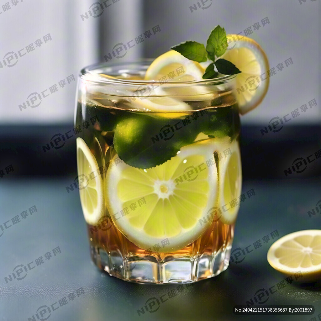 带盖子绿底柠檬茶