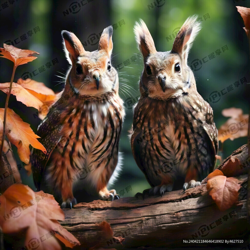 松鼠兔子猫头鹰在森林里面