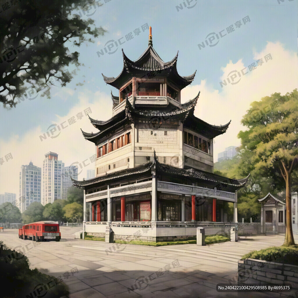 手绘湖南著名地标建筑群