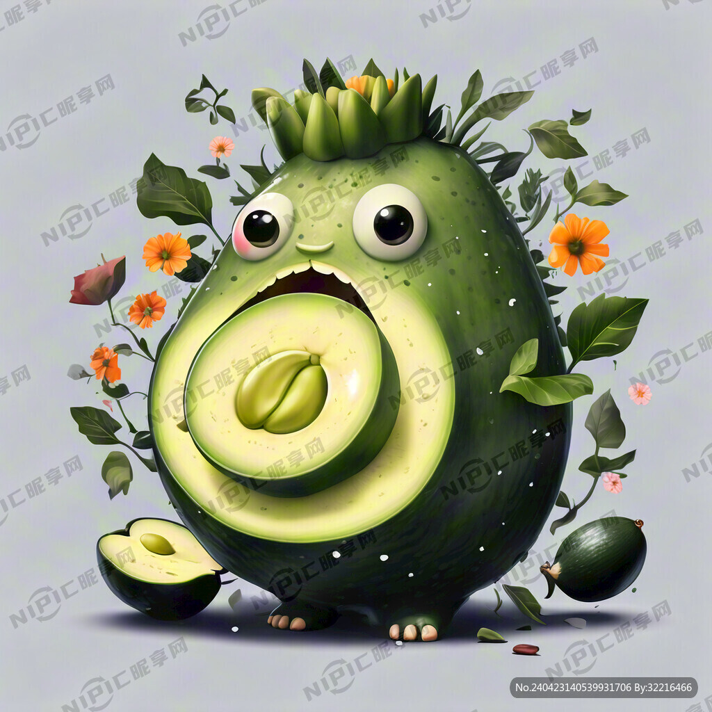 牛油果 乱花 矢量图 拟人