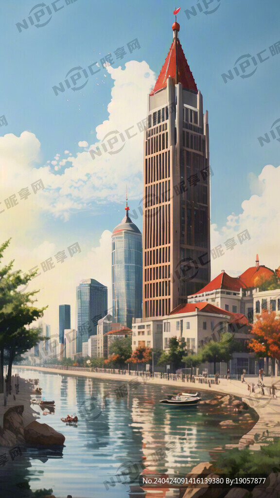 青岛地标建筑手绘 超高清