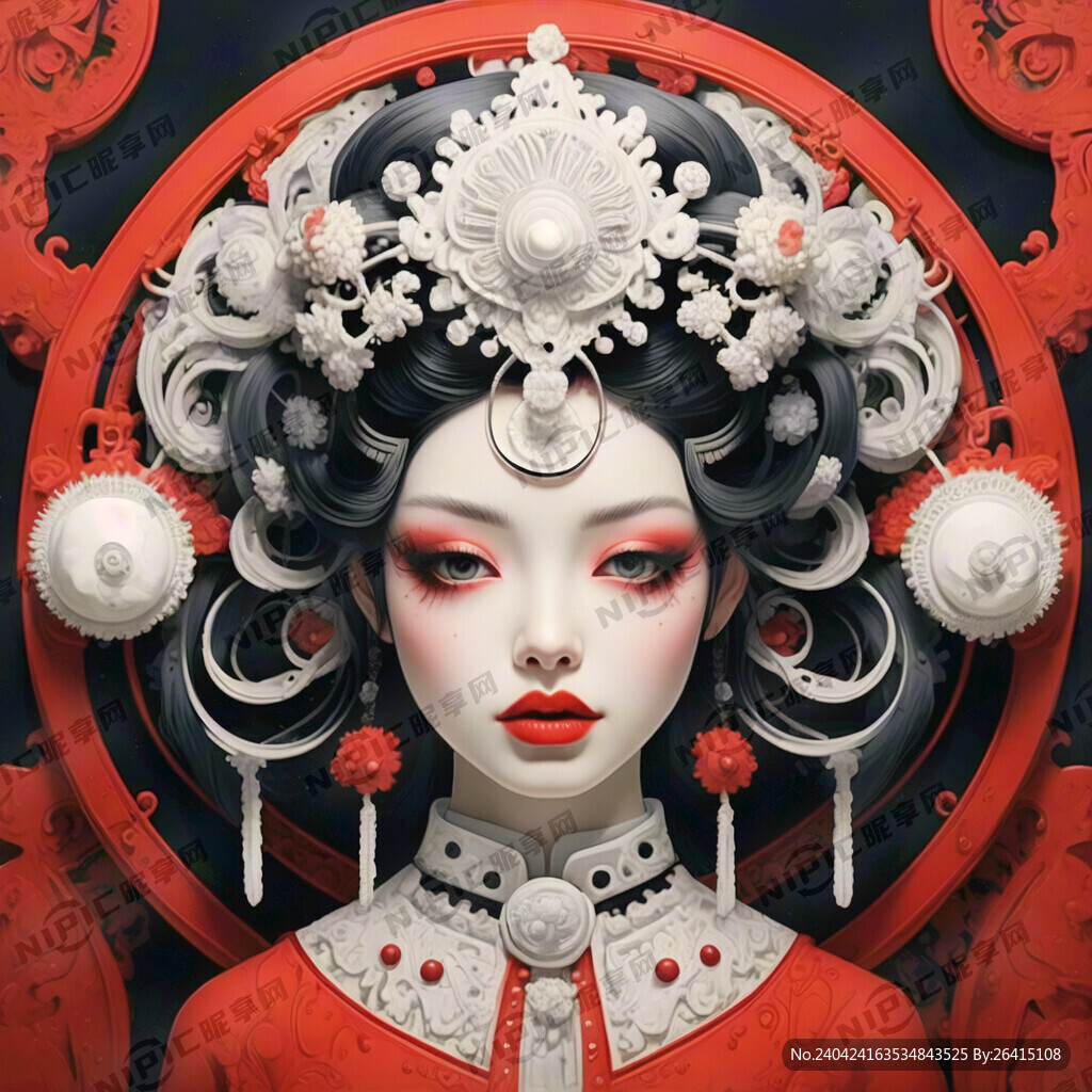 这张图片以红色为背景 嘴唇微张