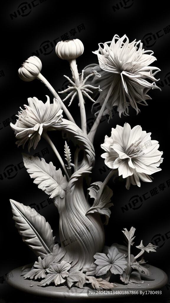 胡姬花 浮雕灰度图 黑色背景