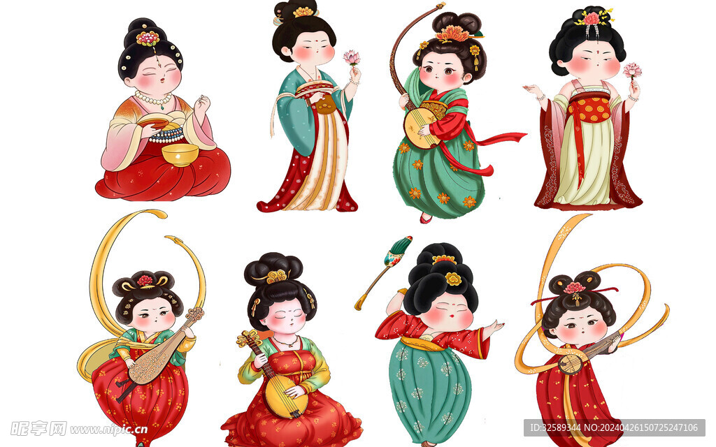 古代侍女插画元素