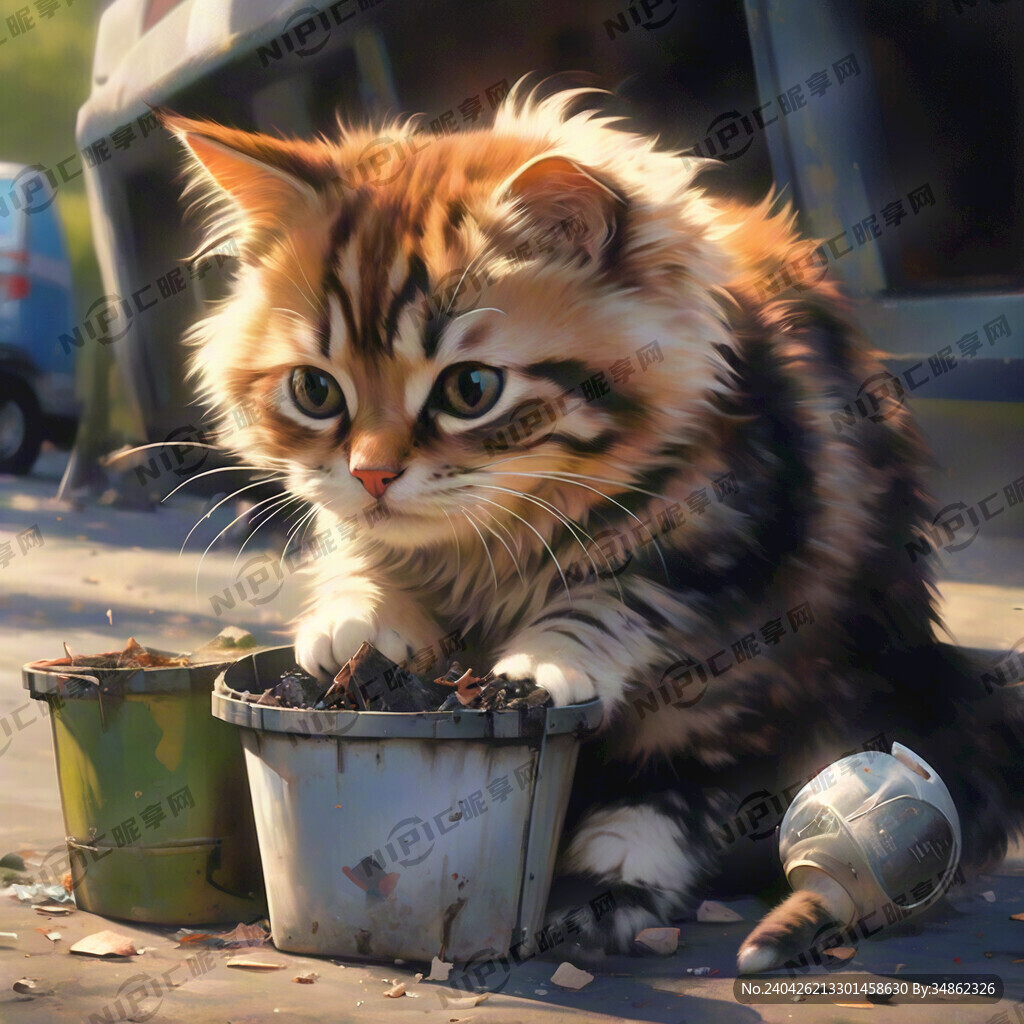 一只橘猫眼神委屈可怜 捡垃圾吃