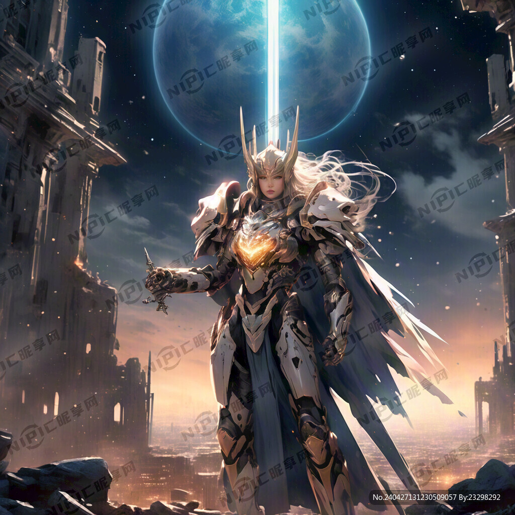 城市废墟 星空有 极光 星球