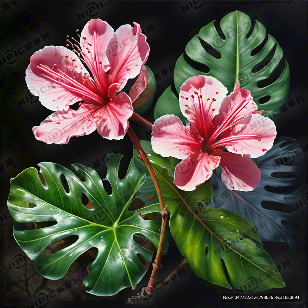 热带叶子 梅花朵