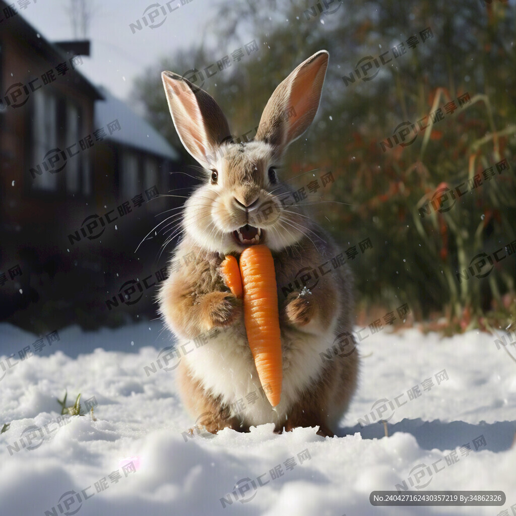 一只兔子 站在胡萝卜地里