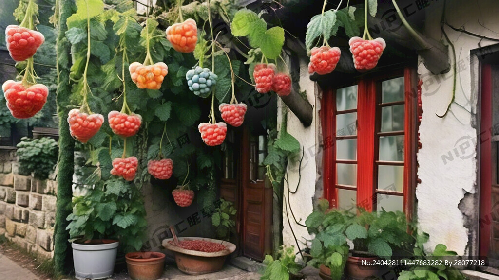 农村院墙挂满覆盆子