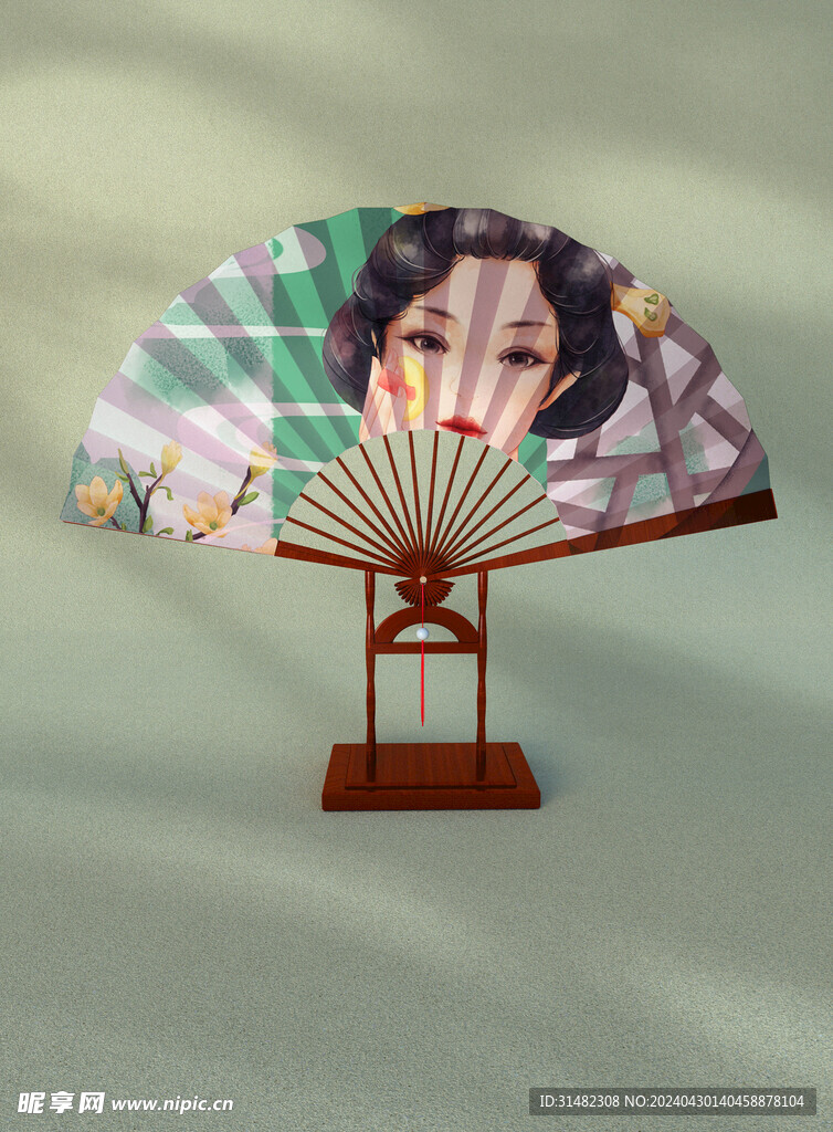 扇子纸扇团扇文创贴图样机