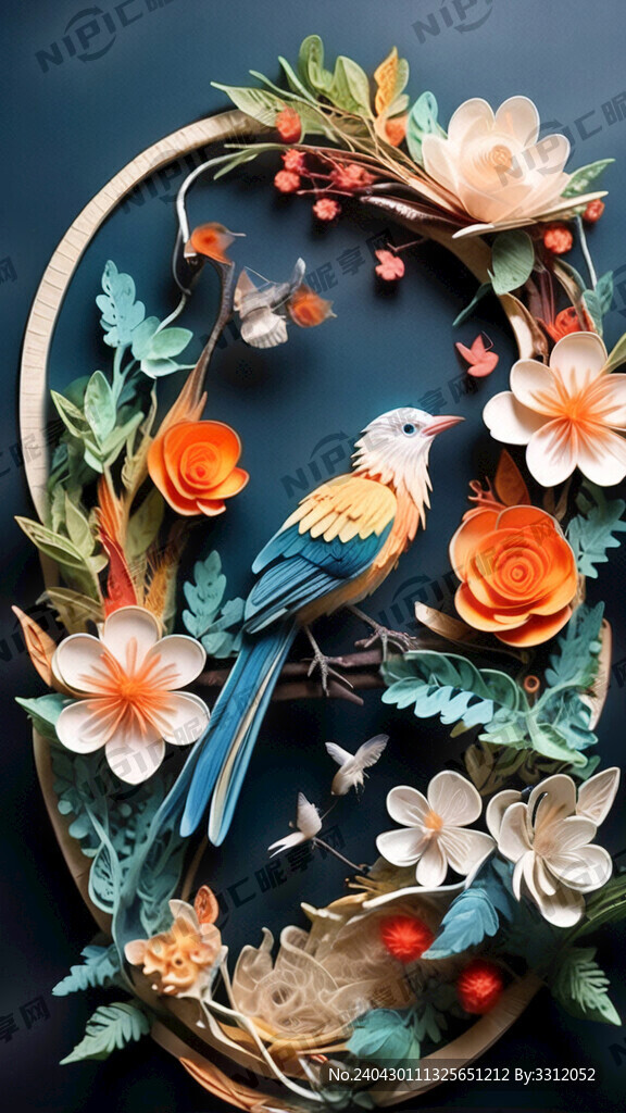 书签衍纸画 花鸟