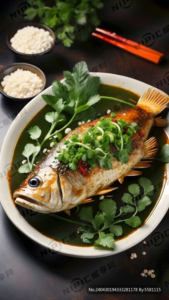 荆芥 烤鱼 绿色