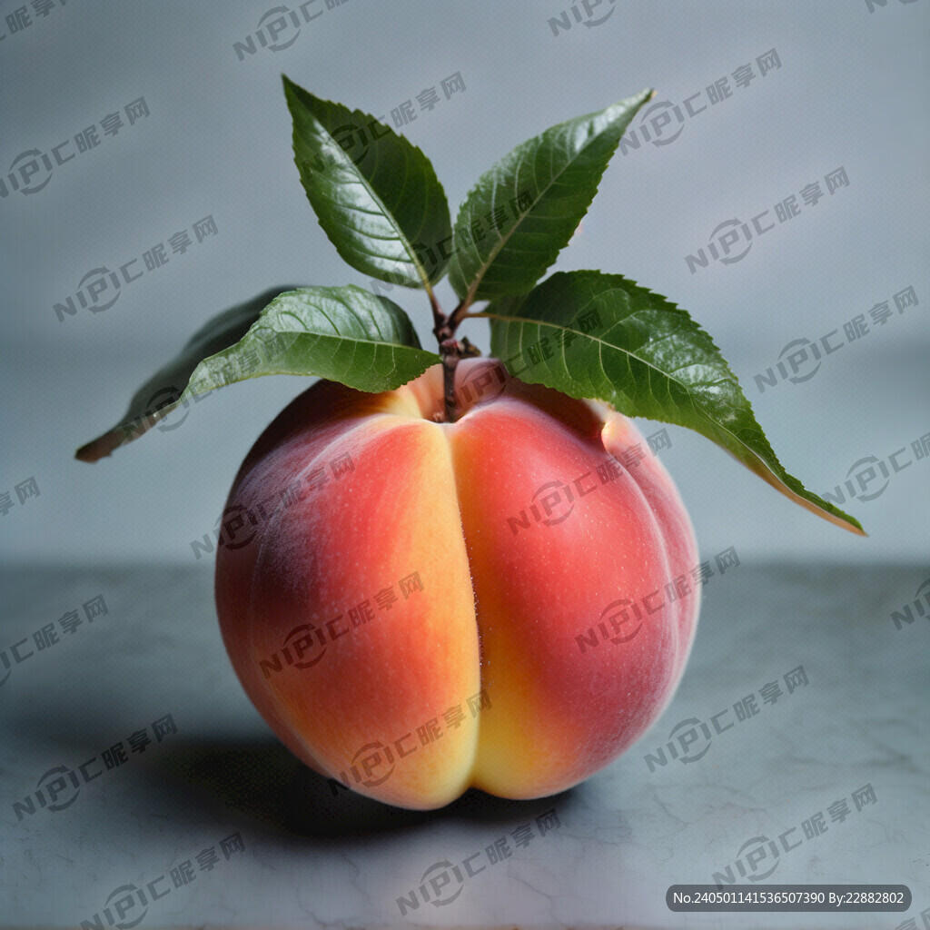 带叶子的桃子