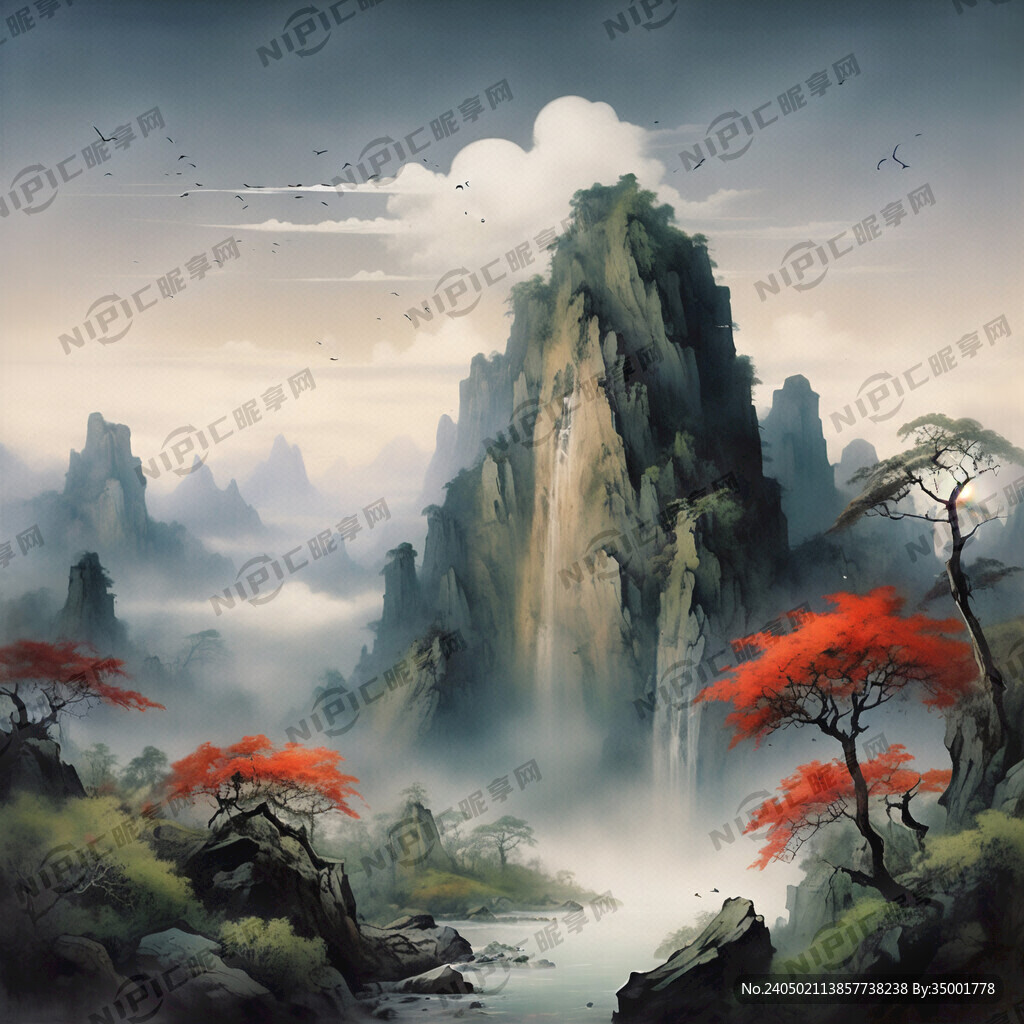 山谷 中国风 中国画 山水