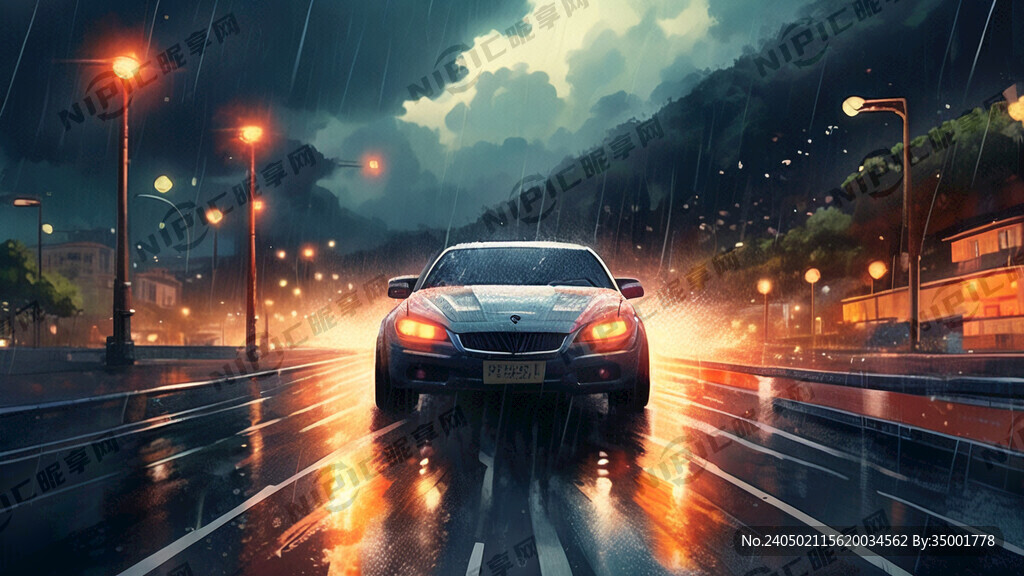 斜坡 大雨 公路 汽车飞驰