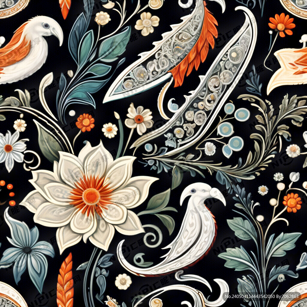 佩斯利 四方连续 白色背景